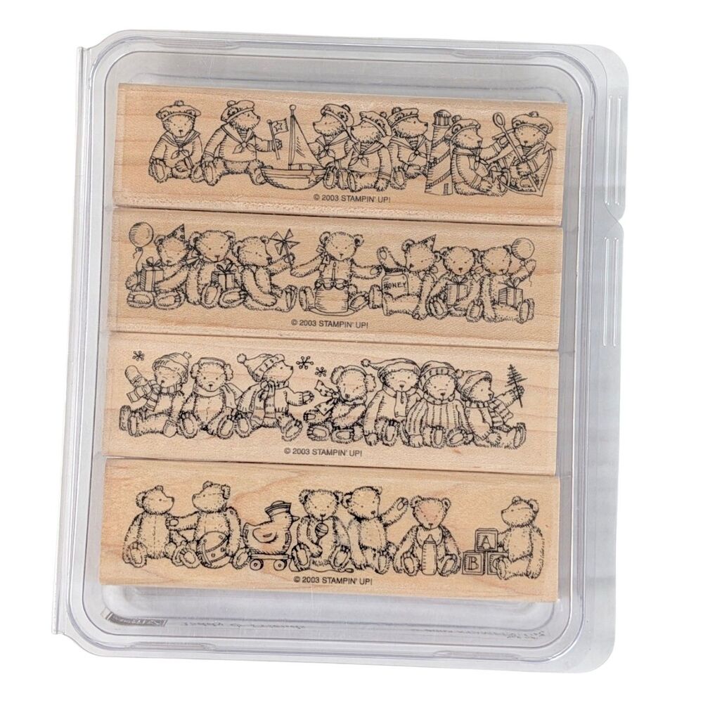 Stampin Up Teddy Bear Border 4 Pack Rubber Stamps Birthday Nautical Winter 2003